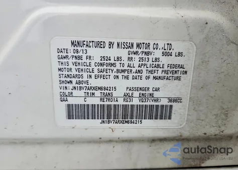 2014 Infiniti Q50 Premium from USA, damaged, VIN JN1BV7ARXEM694215